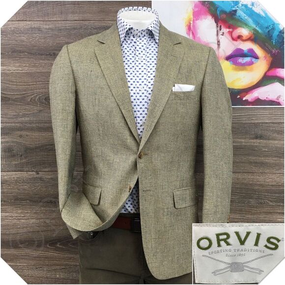 VINTAGE ORVIS Mens‎ Blazer Sport Coat Casual Jacket Size 40R 100% Silk Suit USA - Picture 1 of 12